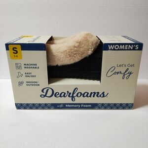 Dearfoams Cozy Black and Pink Slippers with Memory Foam Size S 5-6